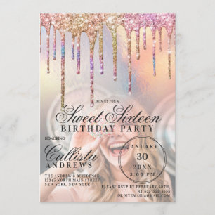 Invitation Arc-en-ciel Parties scintillant holographique gout