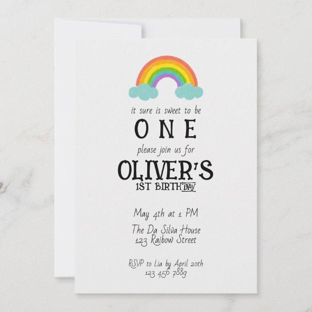 Invitation Arc-en-ciel pour être un premier anniversaire (Devant)