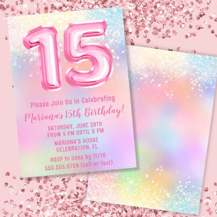 Invitation Arc-en-ciel rose 15e anniversaire
