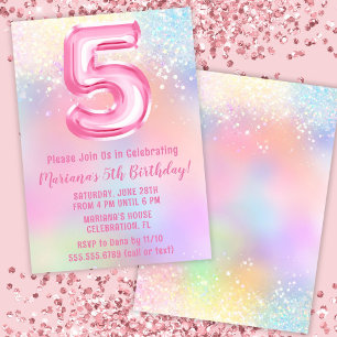 Invitation Arc-en-ciel rose 5ème anniversaire