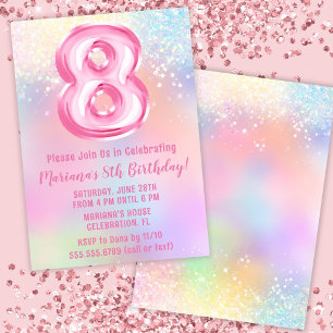Invitation Arc-en-ciel rose 8e anniversaire