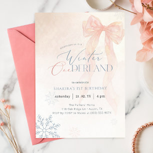 Invitation Arc-en-ciel Rose Aquarelle Hiver Onederland 1er An