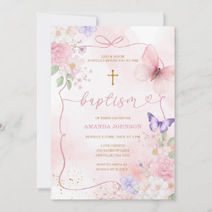 Invitation Arc-en-ciel Rose Violet Fille Bapteme