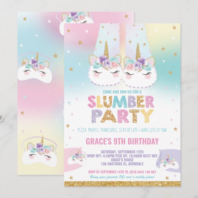 Invitation Arc-en-ciel Unicorn Stwood Anniversaire (Devant / Derrière)