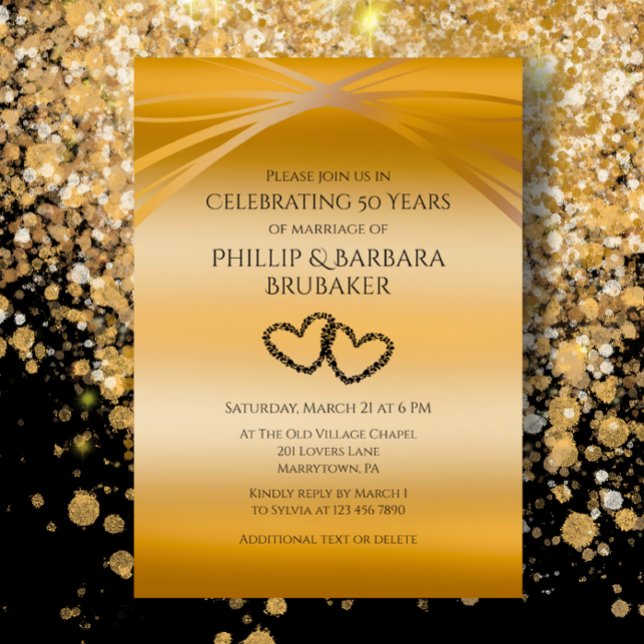 Invitation Arc en cœur original personnalisé 50e anniversaire (Golden Arches 50th Wedding Anniversary celebration party invitation with custom elegant black script)
