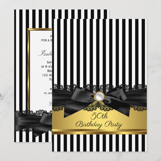 Invitation Arc en dentelle noire blanche Or 50e anniversaire (Devant / Derrière)
