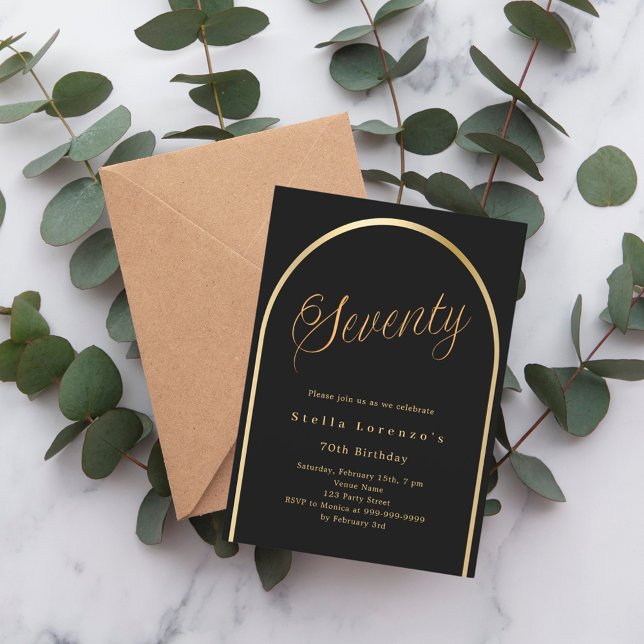 Invitation Arc en or noir luxe 70e anniversaire (Créateur téléchargé)