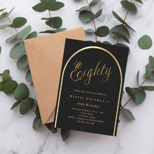 Invitation Arc en or noir luxe 80e anniversaire