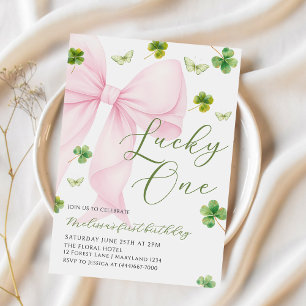Invitation Arc en rose Chanceux Un Trèfle 1er Anniversaire