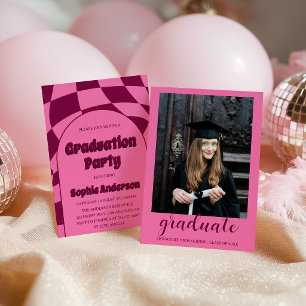 Invitation Arc en rose rétro funky avec photo de fête de remi
