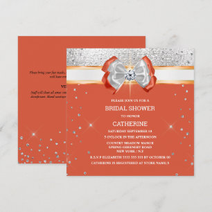 Invitation Arc en ruban pailleté orange argent chic élégant 