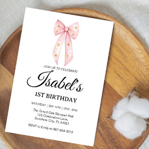 Invitation Arc en ruban rose 1er anniversaire, Élégant 1er ru