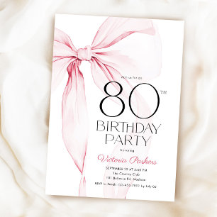 Invitation Arc en ruban rose 80e anniversaire Élégant Féminin