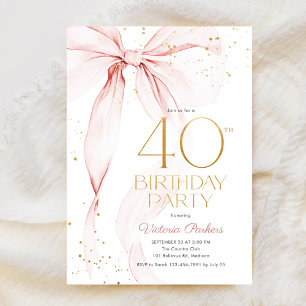 Invitation Arc en ruban rose élégant 40e anniversaire