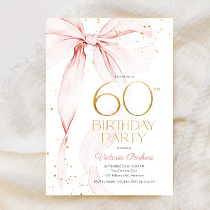 Invitation Arc en ruban rose élégant 60e anniversaire