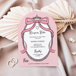 Invitation Arc en ruban rose girly   Bonjour Bebe Baby Shower