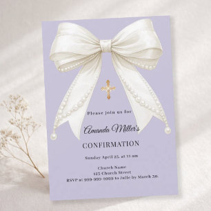 Invitation Arc en satin ivoire perles fille lavande pour la C