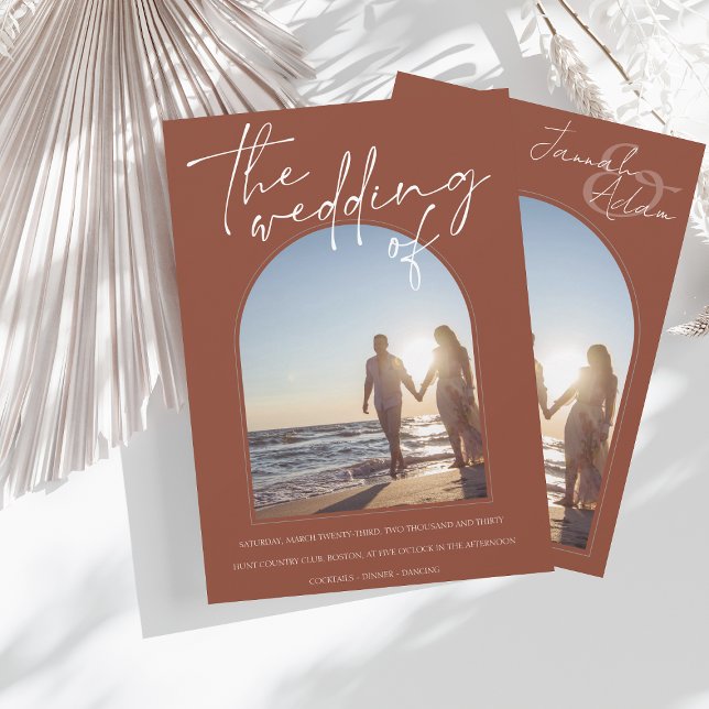 Invitation Arc en terre cuite moderne Mariage photo initial (Créateur téléchargé)