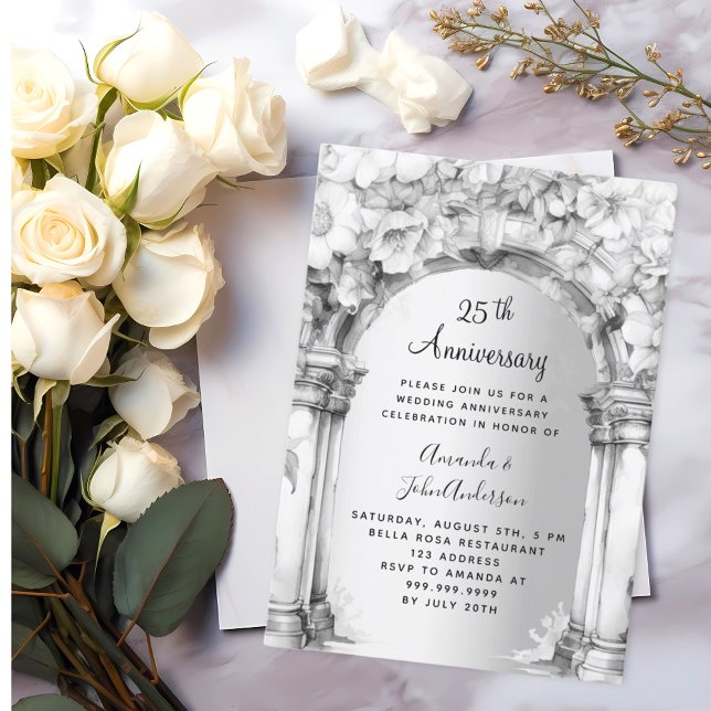 Invitation Arc floral argent 25e anniversaire mariage (Créateur téléchargé)