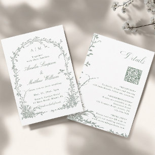 Invitation Arc Floral de Jardin Vert Sauge Tout en Un Mariage