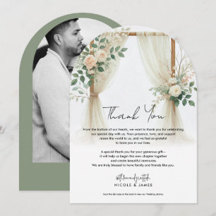 Invitation Arc Floral en bois vert Rose Merci rustique