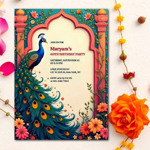 Invitation Arc floral indien élégant Peacock 60e anniversaire