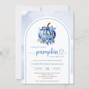 Invitation Arc floral minimaliste bleu marine citrouille