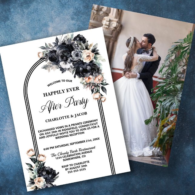 Invitation Arc Floral Noir Mariage après la fête (Créateur téléchargé)
