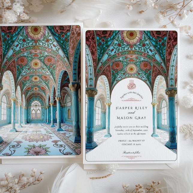 Invitation Arc Floral Orné & Dôme Mariage islamique (Créateur téléchargé)