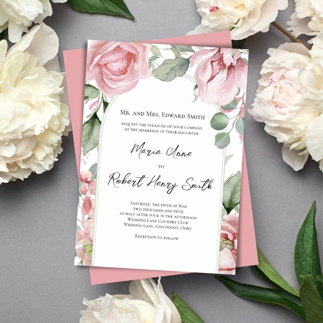 Invitation Arc floral rose pâle Mariage élégant (Blush pink floral wedding invitations. )