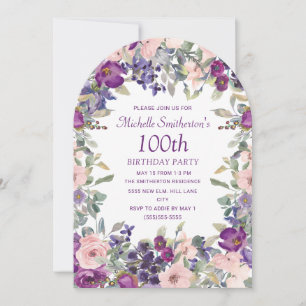Invitation Arc floral rose violet 100e anniversaire