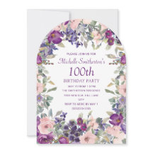 Arc floral rose violet pour 100e anniversaire 
