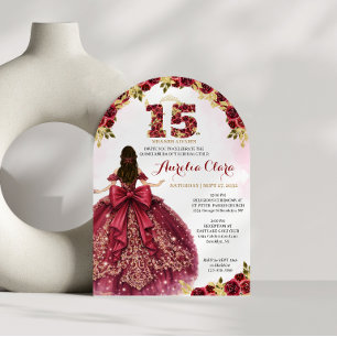 Invitation Arc floral Rouge Princesse Coquette Quinceanera