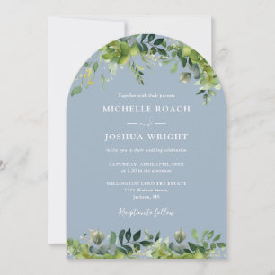 Invitation Arc floral vert Dusty Blue Monogram Mariage