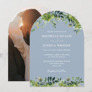 Invitation Arc floral vert Dusty Blue Photo Mariage