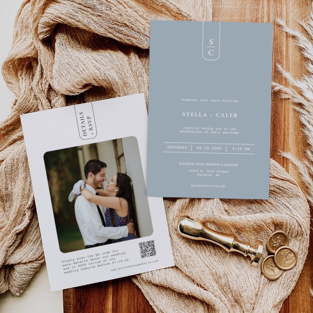 Invitation Arc géométrique minimal bleu foncé moderne Code QR (Créateur téléchargé)