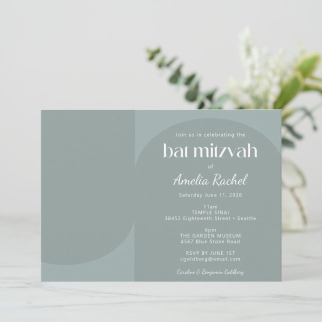Invitation Arc géométrique moderne Dusty Bat mitzvah Turquois (Debout devant)