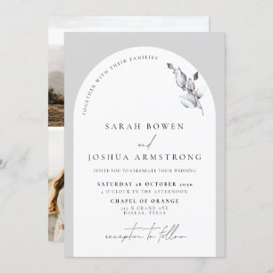 Invitation Arc gris moderne Script botanique 3 Mariage photo