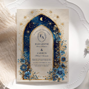 Invitation Arc Lune en Mariage Bleu de minuit