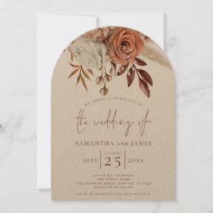 Invitation Arc Mariage Boho Terracotta Florals QR Code