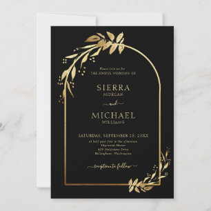 Invitation Arc Mariage Chic Noir Or Eucalyptus Foliage