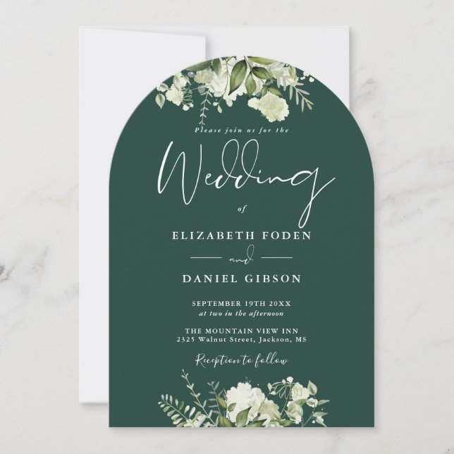 Invitation Arc Mariage Emerald Green Floral Monogram (Devant)