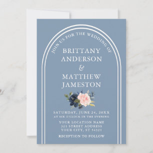 Invitation Arc Mariage moderne élégant Dusty Blue Rose Floral