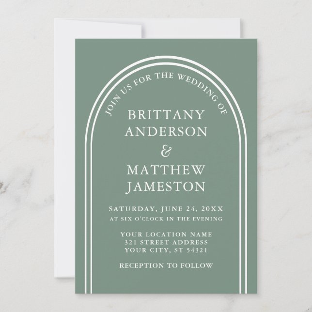 Invitation Arc Mariage moderne élégant Sage Green (Devant)