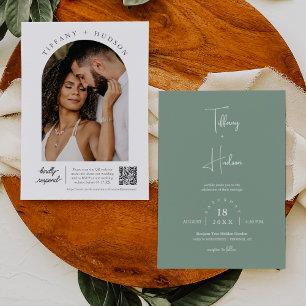 Invitation Arc Mariage moderne Sage vert Boho Arch Photo QR C