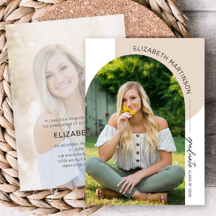 Invitation Arc minimal moderne 2 Photo Tan Graduation