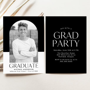 Invitation Arc moderne Black Color Block Graduation Party