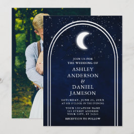 Invitation Arc moderne Céleste Lune Étoiles Photo Mariage