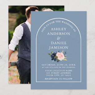 Invitation Arc moderne Dusty Blue Rose Floral Mariage photo