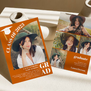 Invitation Arc moderne orange 5 photos graduation